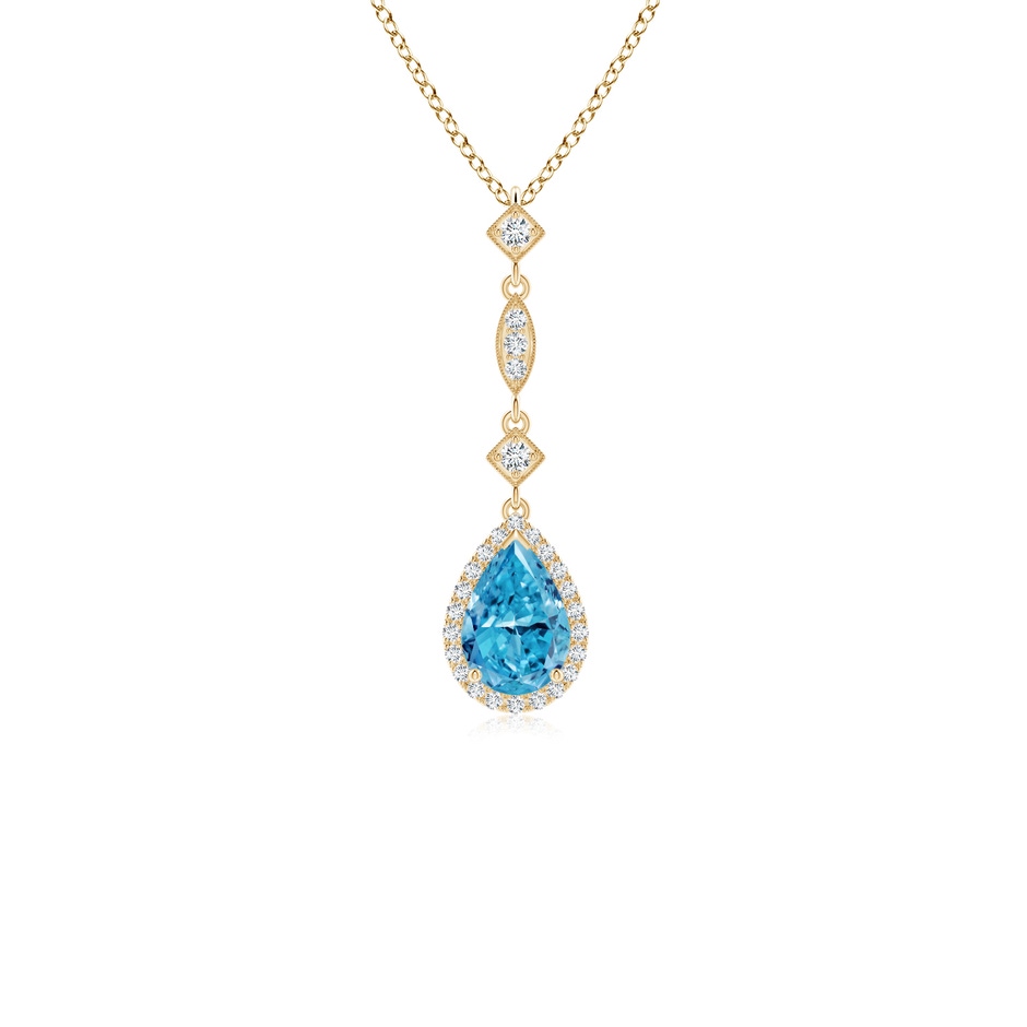 7x5mm AAAA Fancy Intense Blue Diamond Teardrop Pendant in Yellow Gold 