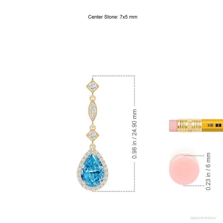 7x5mm AAAA Fancy Intense Blue Diamond Teardrop Pendant in Yellow Gold ruler