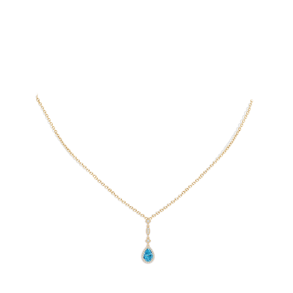 7x5mm AAAA Fancy Intense Blue Diamond Teardrop Pendant in Yellow Gold pen
