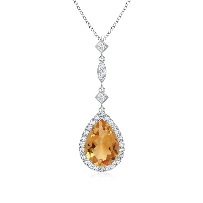 10x7mm A Citrine Teardrop Pendant with Diamond Accents in P950 Platinum 