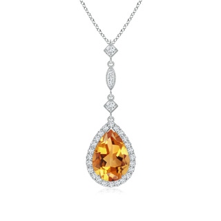 10x7mm AA Citrine Teardrop Pendant with Diamond Accents in White Gold