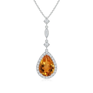 10x7mm AAA Citrine Teardrop Pendant with Diamond Accents in White Gold
