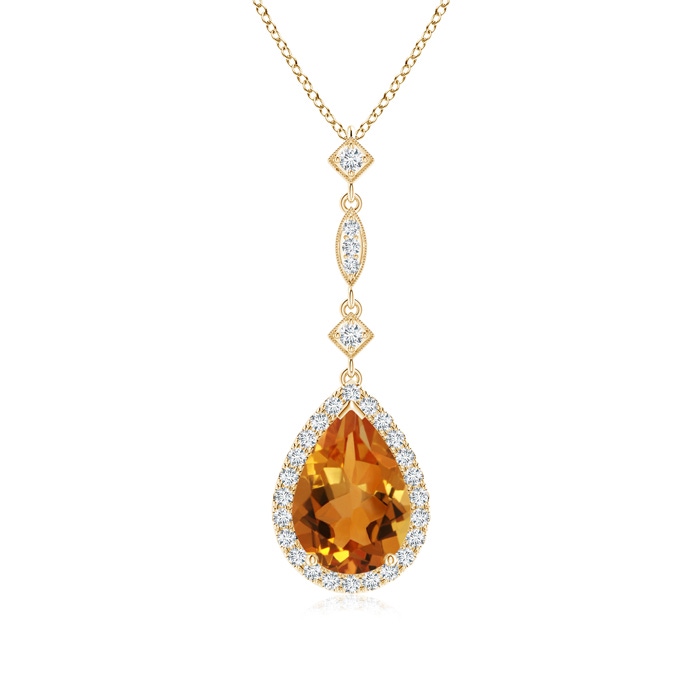 10x7mm AAA Citrine Teardrop Pendant with Diamond Accents in Yellow Gold 