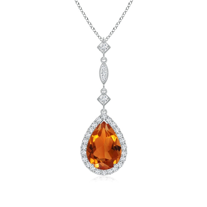 10x7mm AAAA Citrine Teardrop Pendant with Diamond Accents in P950 Platinum