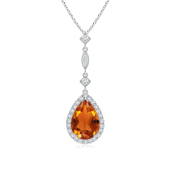 10x7mm AAAA Citrine Teardrop Pendant with Diamond Accents in White Gold