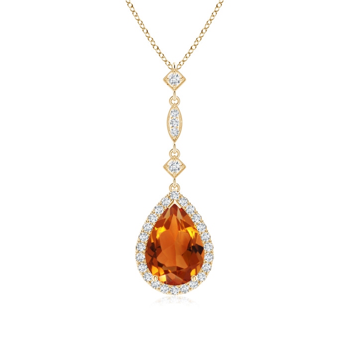 10x7mm AAAA Citrine Teardrop Pendant with Diamond Accents in Yellow Gold 