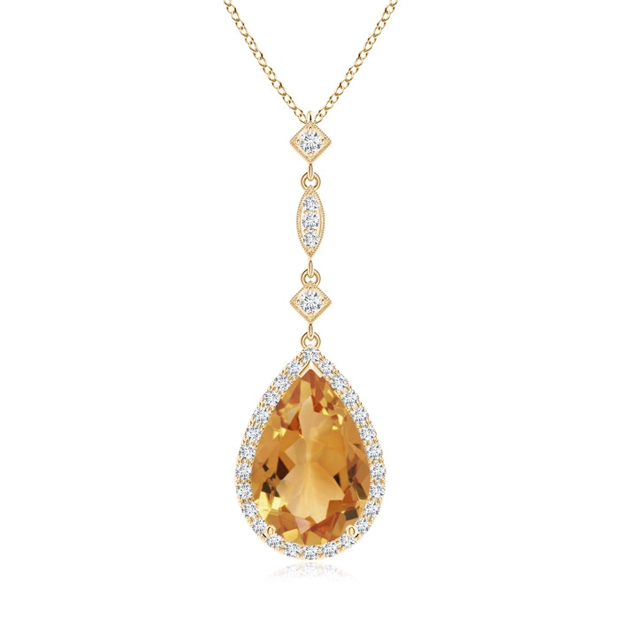 12x8mm A Citrine Teardrop Pendant with Diamond Accents in Yellow Gold 