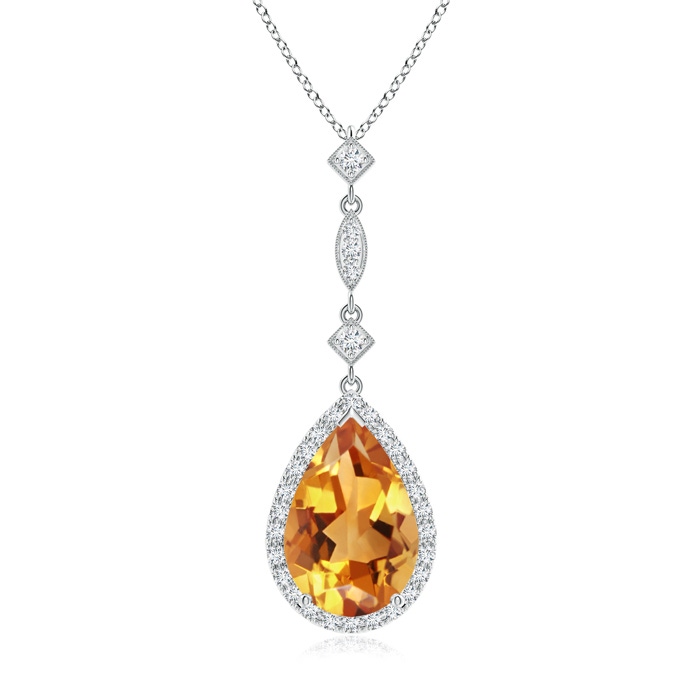 12x8mm AA Citrine Teardrop Pendant with Diamond Accents in P950 Platinum 