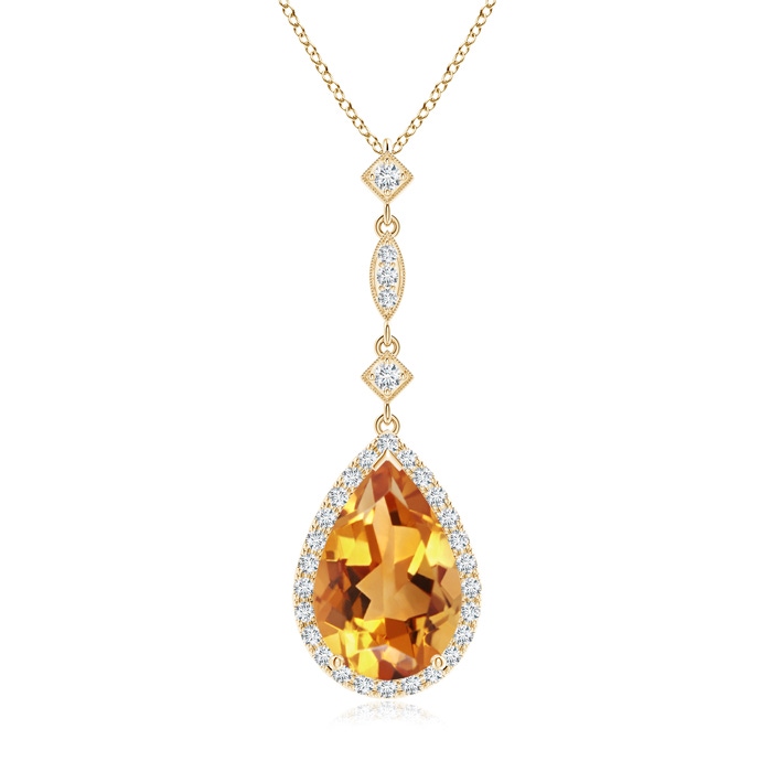 12x8mm AA Citrine Teardrop Pendant with Diamond Accents in Yellow Gold 