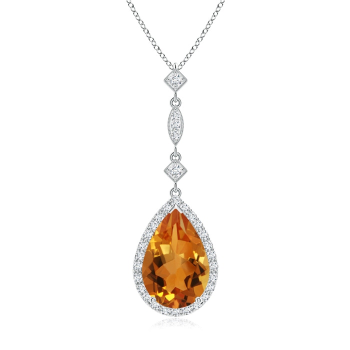 12x8mm AAA Citrine Teardrop Pendant with Diamond Accents in White Gold 
