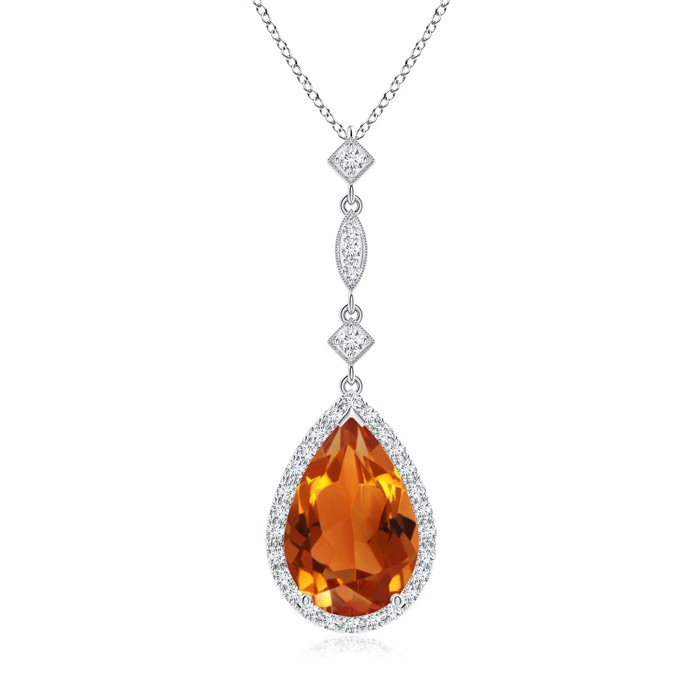 12x8mm AAAA Citrine Teardrop Pendant with Diamond Accents in White Gold 