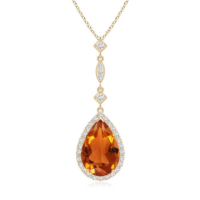 12x8mm AAAA Citrine Teardrop Pendant with Diamond Accents in Yellow Gold