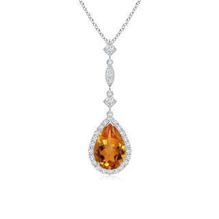 9x6mm AAA Citrine Teardrop Pendant with Diamond Accents in White Gold