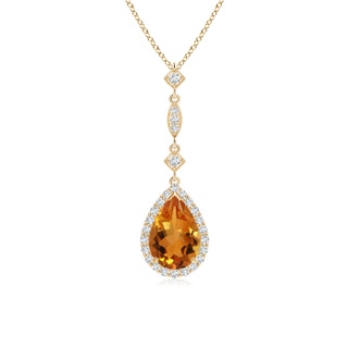 9x6mm AAA Citrine Teardrop Pendant with Diamond Accents in Yellow Gold