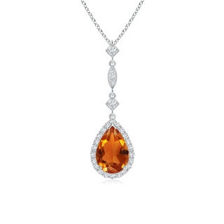 9x6mm AAAA Citrine Teardrop Pendant with Diamond Accents in P950 Platinum