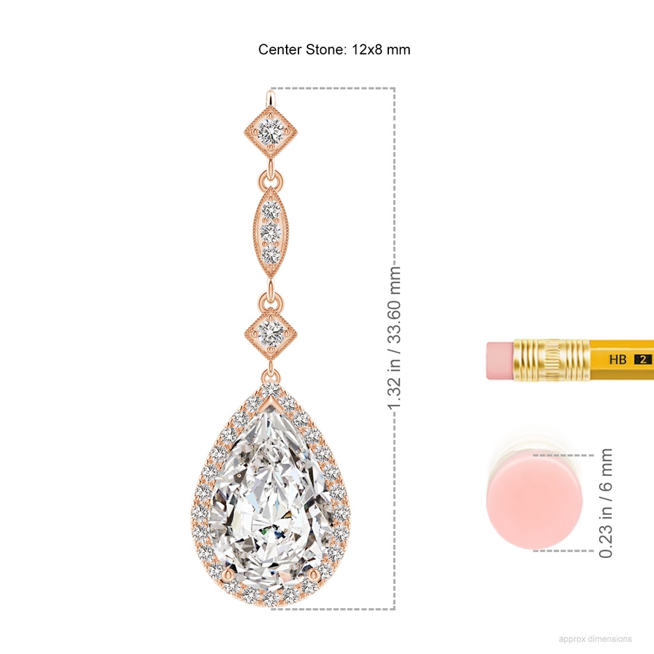 12x8mm IJI1I2 Diamond Teardrop Pendant with Diamond Accents in Rose Gold ruler