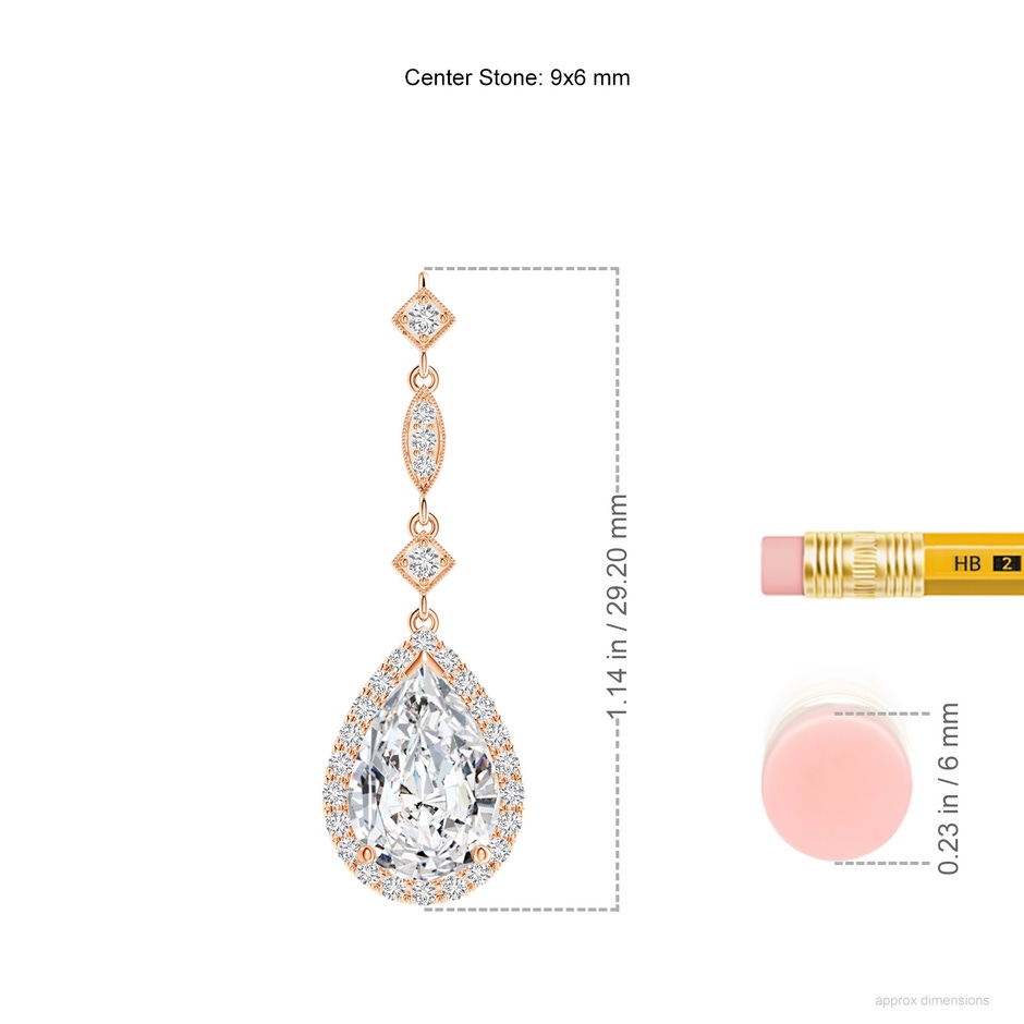 9x6mm HSI2 Diamond Teardrop Pendant with Diamond Accents in 9K Rose Gold ruler
