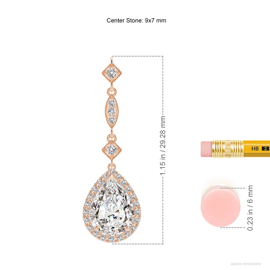 9x7mm IJI1I2 Diamond Teardrop Pendant with Diamond Accents in Rose Gold ruler