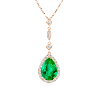 10x8mm AAA Emerald Teardrop Pendant with Diamond Accents in 9K Rose Gold