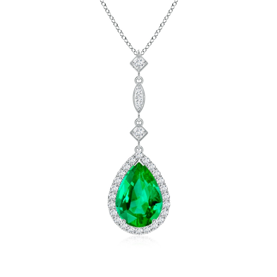 10x8mm AAA Emerald Teardrop Pendant with Diamond Accents in White Gold 