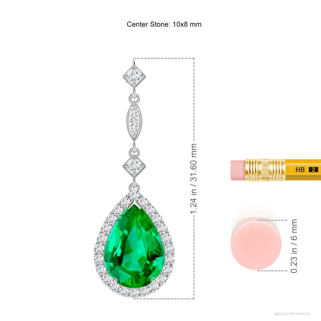 10x8mm AAA Emerald Teardrop Pendant with Diamond Accents in White Gold ruler