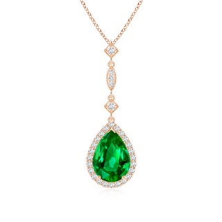 10x8mm AAAA Emerald Teardrop Pendant with Diamond Accents in 9K Rose Gold
