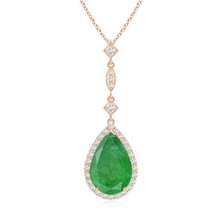 12x10mm A Emerald Teardrop Pendant with Diamond Accents in 10K Rose Gold