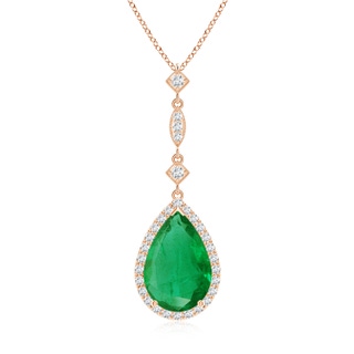 12x10mm AA Emerald Teardrop Pendant with Diamond Accents in Rose Gold