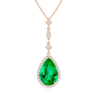 12x10mm AAA Emerald Teardrop Pendant with Diamond Accents in 10K Rose Gold