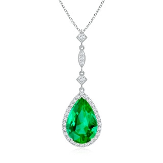 12x10mm AAA Emerald Teardrop Pendant with Diamond Accents in P950 Platinum