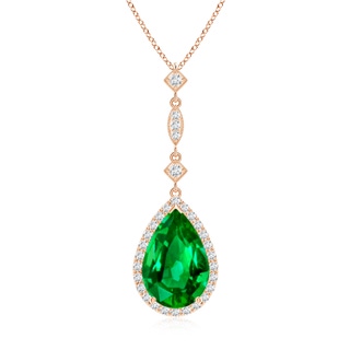 12x10mm AAAA Emerald Teardrop Pendant with Diamond Accents in 10K Rose Gold