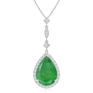 14x10mm A Emerald Teardrop Pendant with Diamond Accents in White Gold