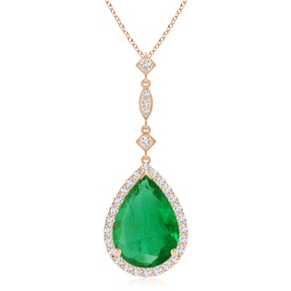 14x10mm AA Emerald Teardrop Pendant with Diamond Accents in Rose Gold