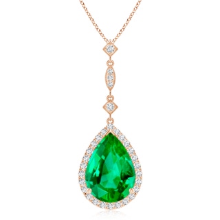 14x10mm AAA Emerald Teardrop Pendant with Diamond Accents in Rose Gold
