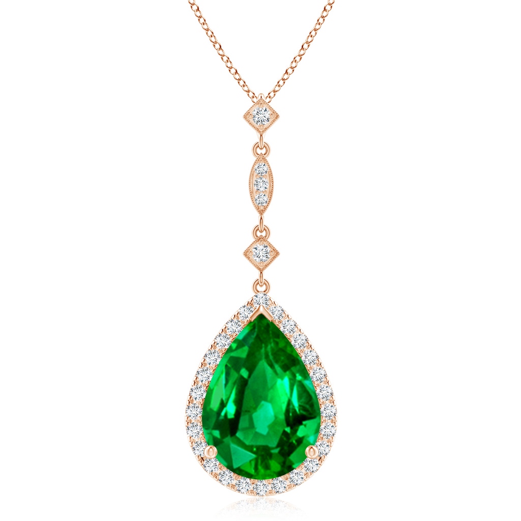 14x10mm AAAA Emerald Teardrop Pendant with Diamond Accents in 10K Rose Gold