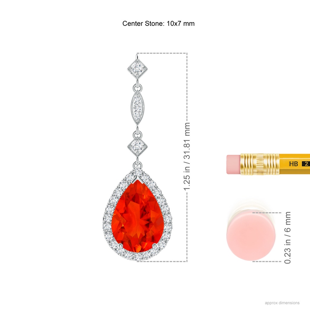 10x7mm AAAA Fire Opal Teardrop Pendant with Diamond Accents in White Gold Ruler