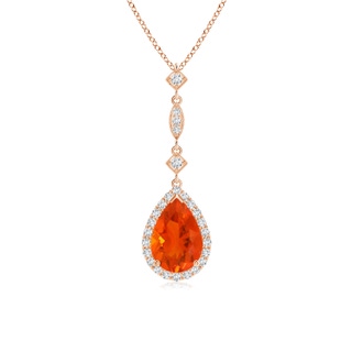 9x6mm AAA Fire Opal Teardrop Pendant with Diamond Accents in Rose Gold