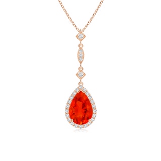 9x6mm AAAA Fire Opal Teardrop Pendant with Diamond Accents in Rose Gold