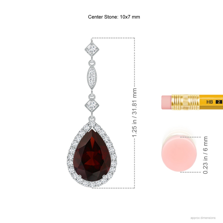 10x7mm A Prong-Set Garnet Teardrop Halo Pendant with Diamond Accents in P950 Platinum ruler