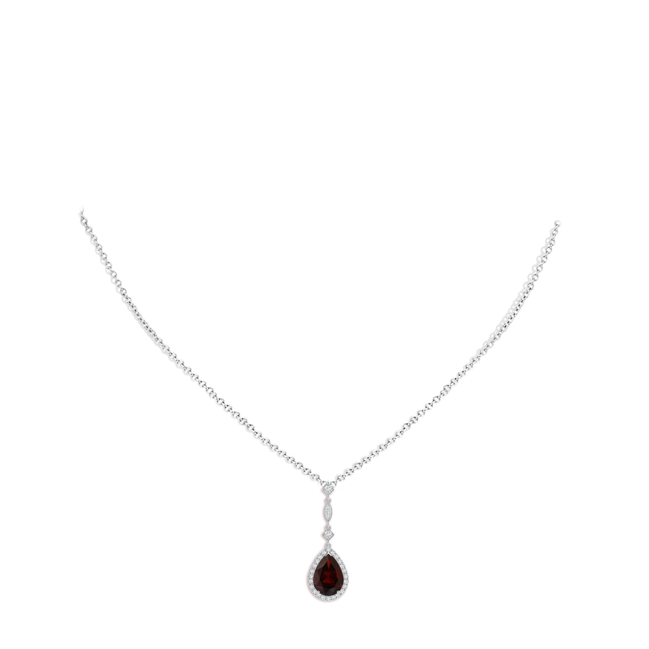 10x7mm A Prong-Set Garnet Teardrop Halo Pendant with Diamond Accents in White Gold pen