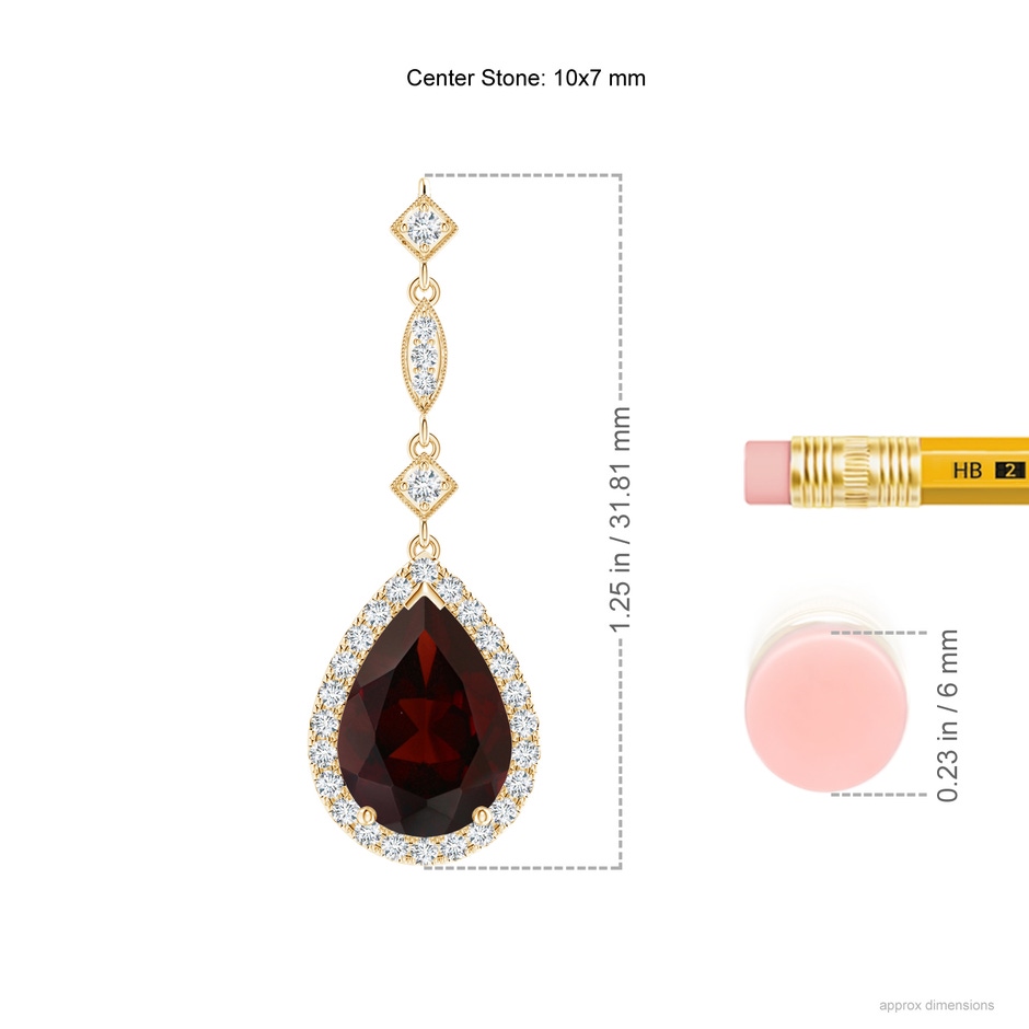 10x7mm A Prong-Set Garnet Teardrop Halo Pendant with Diamond Accents in Yellow Gold ruler