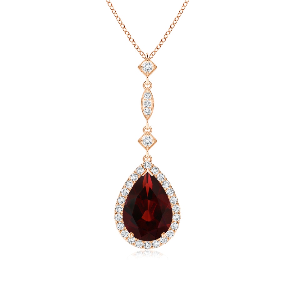 10x7mm AA Prong-Set Garnet Teardrop Halo Pendant with Diamond Accents in Rose Gold 