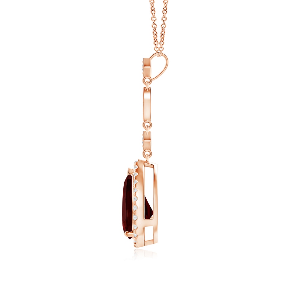 10x7mm AA Prong-Set Garnet Teardrop Halo Pendant with Diamond Accents in Rose Gold side 199