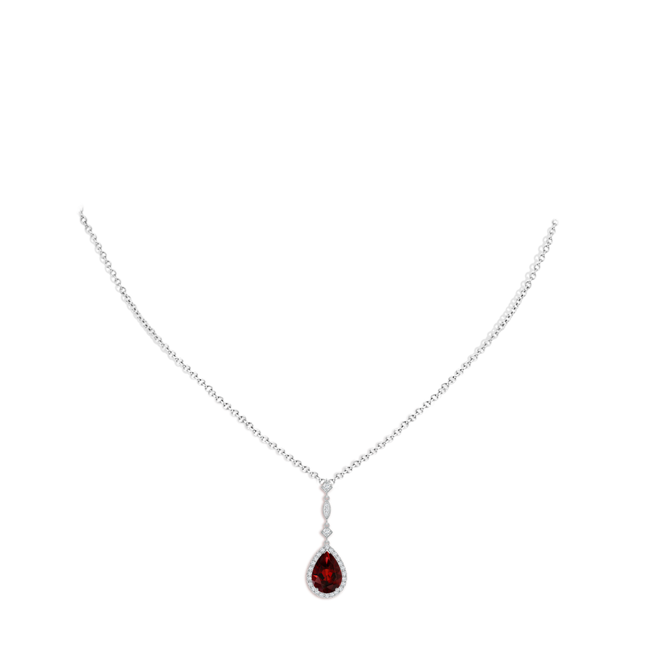 10x7mm AAA Prong-Set Garnet Teardrop Halo Pendant with Diamond Accents in P950 Platinum pen