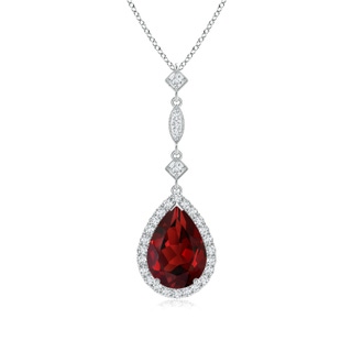 10x7mm AAAA Garnet Teardrop Pendant with Diamond Accents in P950 Platinum