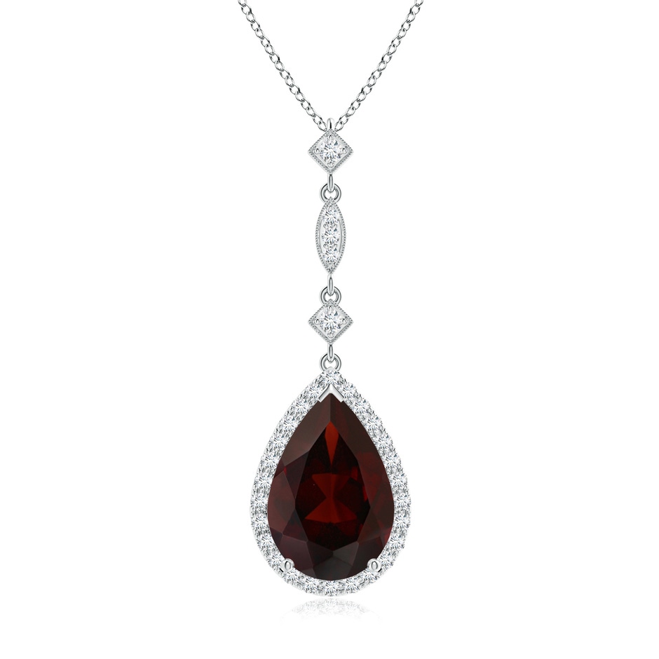 12x8mm A Prong-Set Garnet Teardrop Halo Pendant with Diamond Accents in White Gold 