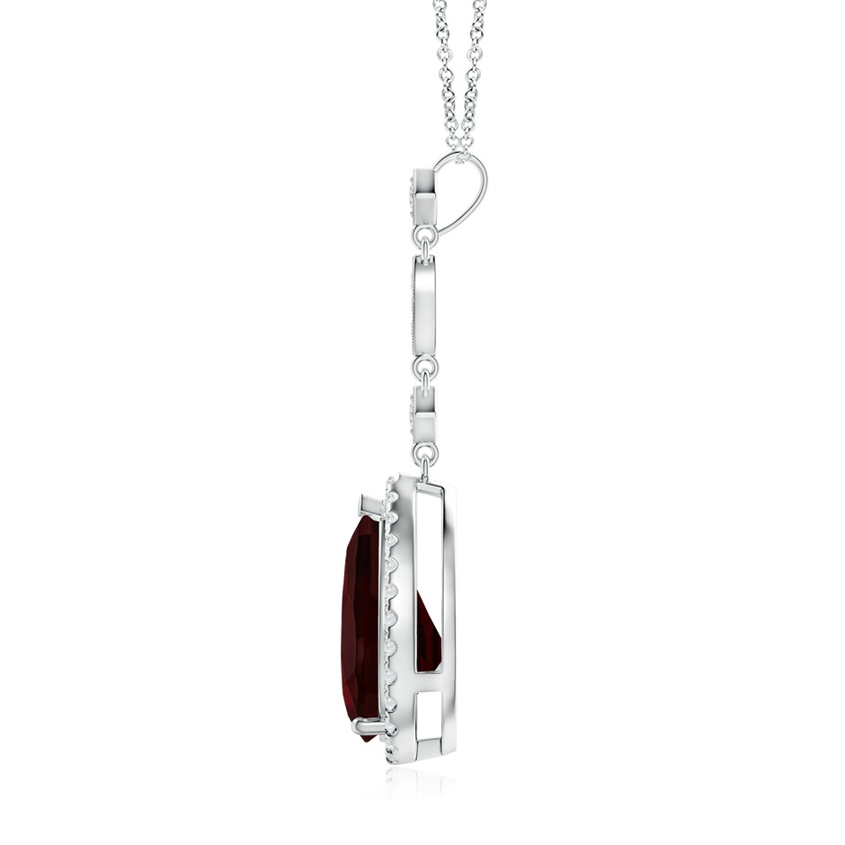 12x8mm A Prong-Set Garnet Teardrop Halo Pendant with Diamond Accents in White Gold side 199