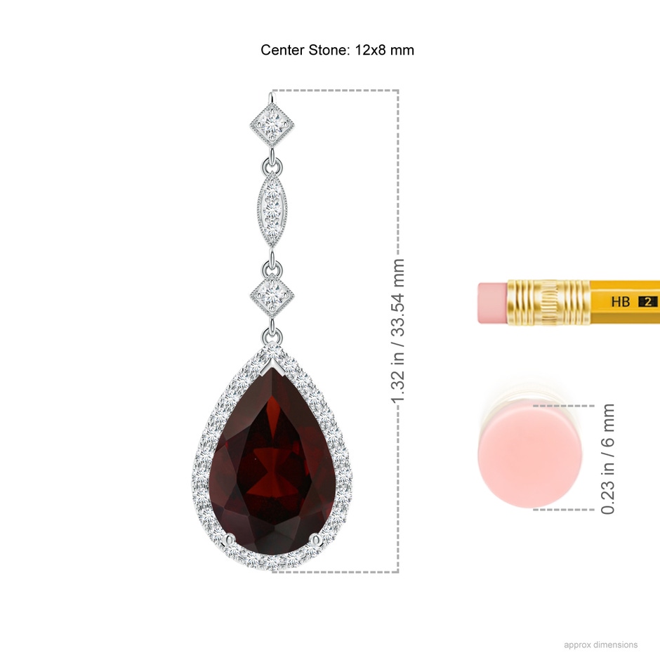 12x8mm A Prong-Set Garnet Teardrop Halo Pendant with Diamond Accents in White Gold ruler