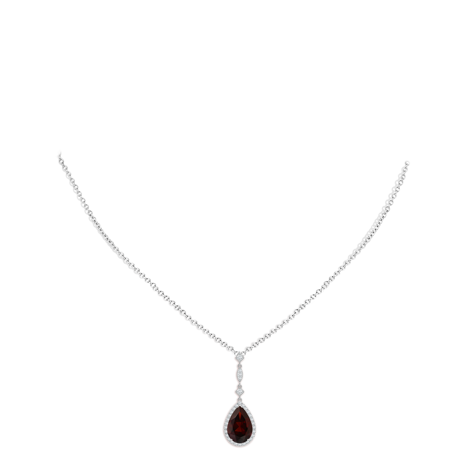 12x8mm A Prong-Set Garnet Teardrop Halo Pendant with Diamond Accents in White Gold pen