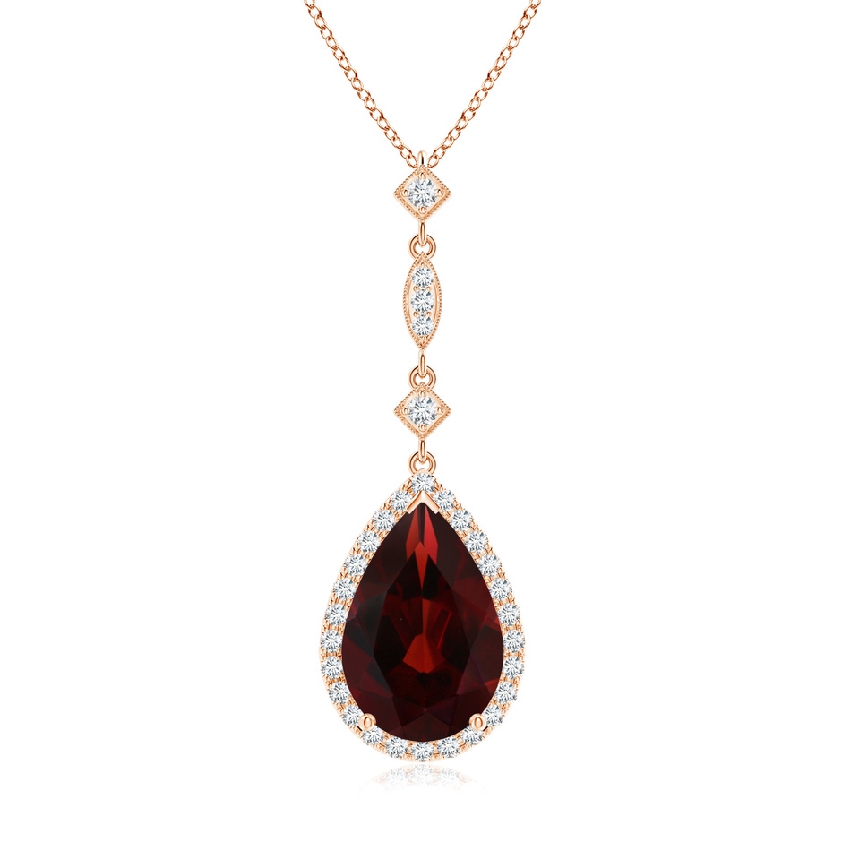 12x8mm AA Prong-Set Garnet Teardrop Halo Pendant with Diamond Accents in Rose Gold 
